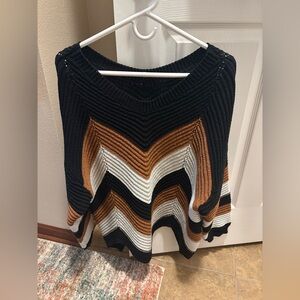 Chevron Knit Women's Sweater - Black, White, and Brown